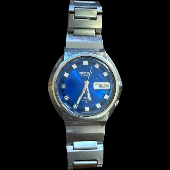 Vintage Seiko Automatic 17 Jewels Blue Dial Day/Date Stainless Steel Men\'s Watch